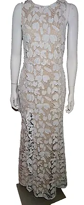 Boohoo Size 12 White Crochet Lace Long Dress Gown Elegant Pageant Trumpet • $50