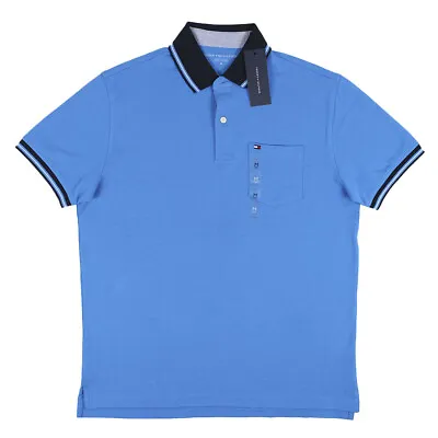 Tommy Hilfiger Mens Custom Fit Classic Contrast Trim Polo Shirt Blue 78JA627-400 • $29.99