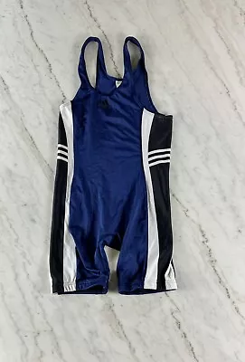 Vintage Adidas Mens Size Medium Wrestling Singlet 3 Stripes Cub Spellout Blue • $49.99