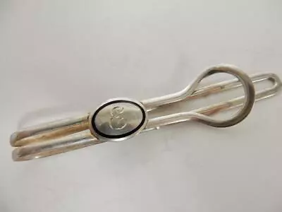 *vintage F & B Sterling Silver *e* Tie Bar Black Enamel    #bb434 • $19.95