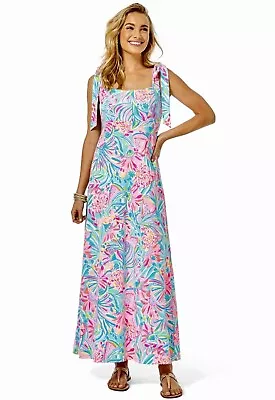 LILLY PULITZER MALEKA Maxi Dress Tropical Punch X Small XS NWT Smocked Bow Tie • $99