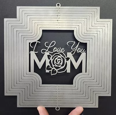 I Love You Mom Rose Wind Spinner Raw Metal Sign 8x8 Mother's Day Love • £37.05