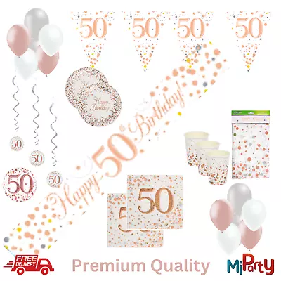 50th Birthday Rose Gold Sparkling Fizz Party Tableware Partyware And Decoration • £3.90