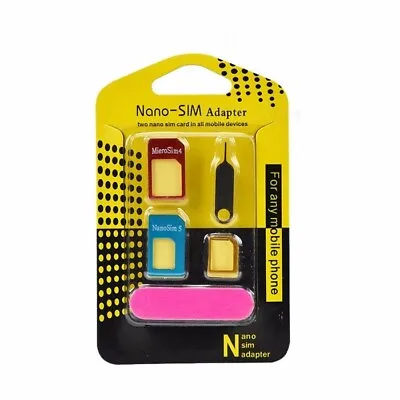 Yellow SIM Card Adapter 5-in-1 Nano & Micro SIM Card Adapter Kit Converter • $3.99