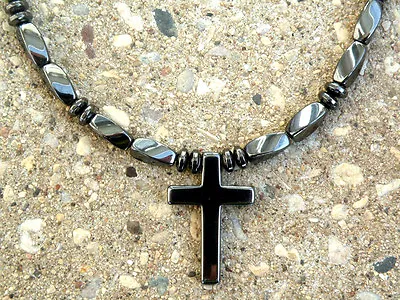 Men’s Women’s Holy 2 Sided Cross Pendant Magnetic Therapy Hematite Necklace • $48.99