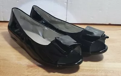 💥💥💥Me Too Fianna Black Patent Leather Ballet Flats Pleated Bow 10M NIB  • $39.95