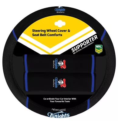 NEWCASTLE KNIGHTS Official NRL Steering Wheel Cover And Seat Belt Cover Set • $44.99