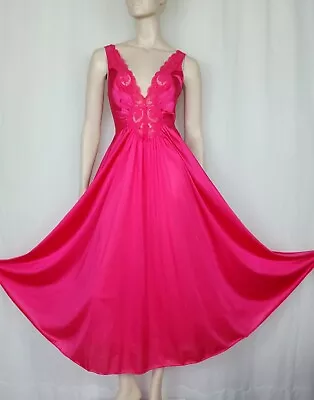 Vtg OLGA 92280 Nightgown Full Sweep Flamingo Pink L/XL • $70.98