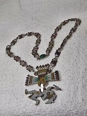 Mexican Sterlng Silver Necklace-mixed Metal-los Casados-warrior- Mid Century-pin • $44