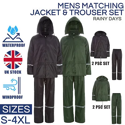 2 Piece Mens Waterproof Rain Suit Set Jacket & Trousers S M L XL 2XL 3XL 4XL UK • £12.99