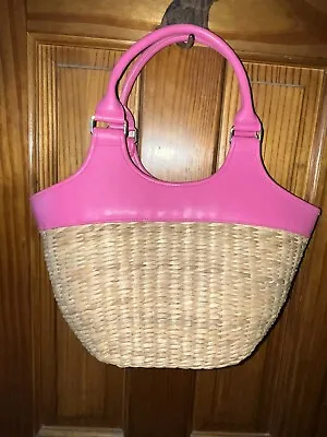 Vintage Banana Republic Women's Straw & Pleather Hobo Tote Pink Beach Purse Bag • $13.30