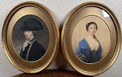 Antique Portrait Paintings English Naval Admiral Peyton & Wife 18th C. Man Woman • £1205.25