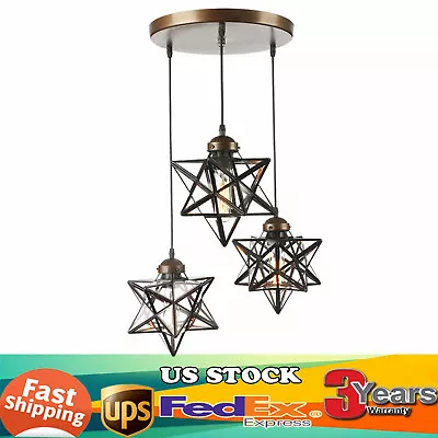 Moravian Star Glass Chandelier 3-Light Hanging Lighting Pendant Lamp Fixture Dec • $88