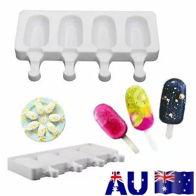 $11.88 • Buy Silicone Frozen Ice Cream Mold Juice Popsicle Maker Ice Lolly Pop Mould 4 Cell