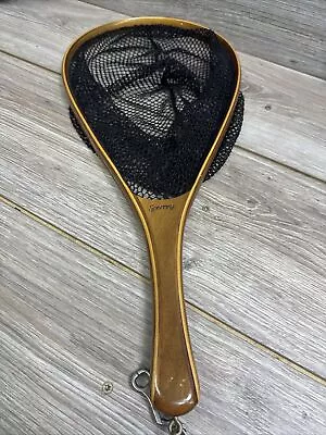 Vintage SPERREY Wooden Fly Fishing Landing Net Two Tone Wooden Handle Black Net • $79