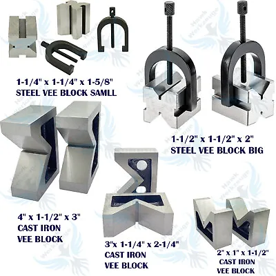 Vee Block V Set 2 Pcs All Sizes 2  3  4  Inch Without Clamp Steel Cast Iron Pair • $29.60