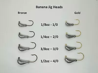 Banana Jig Heads - 1/8oz-1/2oz - 10-Packs - MADE IN USA - Multiple Hook Options! • $3.75