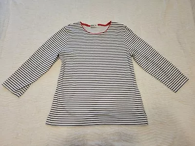 Vikki Vi Top Striped Soft Poly Slinky Navy Blue White Red Women's Petite Medium • $8.99