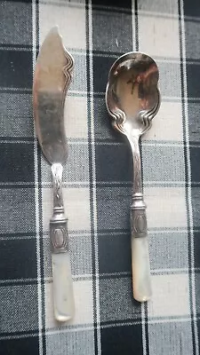 Antique Meriden Cutlery Sterling Mother Pearl Master Butter Knife Serving Spoon • $62.72