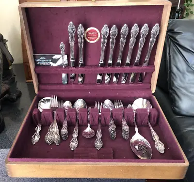 1881 Rogers Oneida Silverware Baroque Rose Flatware 48 Pcs W Case Silver Plated • $175