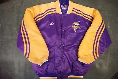 Starter NFL Pro-Line Minnesota Vikings Size Mens Large Satin Button Up Jacket • $149