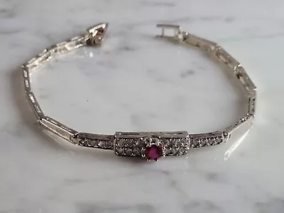 Womens Vintage Estate Sterling Silver Garnet CZ Bracelet 6.1g E1665 • $50