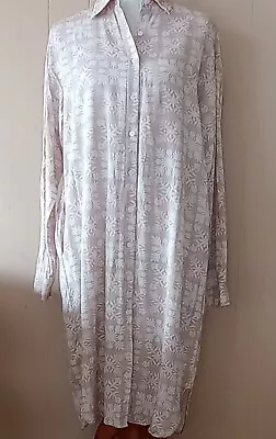 Vintage Clothing Shirtdress Medium Maxi Dress Beige White Hawaiian Print Repair • $28