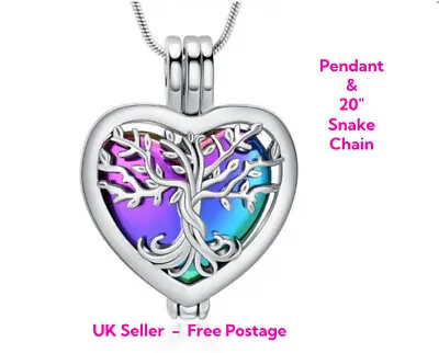 HEART LOCKET PENDANT Necklace Tree Of Life KEEPSAKE Silver Cremation URN Ashes • £15.95