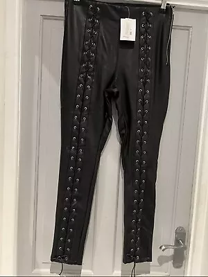 🔥TOPSHOP🔥Lace Up Leather Jeans Trousers Goth Biker Size 14 New • £19.99