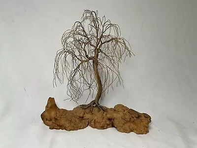 Brass Or Copper Wire Willow Tree On Wooden Burl Base 10 Inch • $55