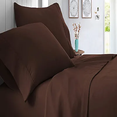 1200 TC Egyptian Cotton 810121518 Inch Depth Pocket Sheets Chocolate Solid • $61.74