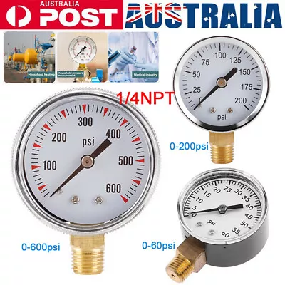 Oil Water Pressure Gauge 1/4 NPT 0~60200600PSI 50mm Hydraulic Air Pressure • $14.95