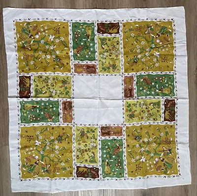 Vintage Linen Tablecloth Leacock Prints Shalimar Gardens 36  X 36  • $10