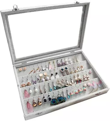 BIENSER Earrings Organiser Velvet Clear Lid Earring Holder & 36 Pairs Earrings • £22.50