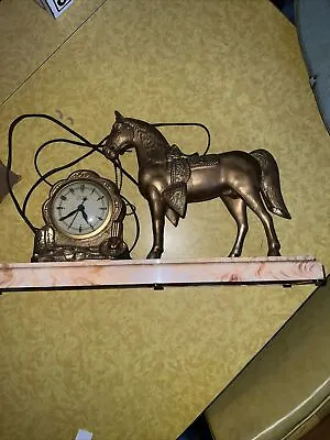 1950s United Clock Corp Cowboy Horse Mantle Clock Runs Flame Catalin Base • $18