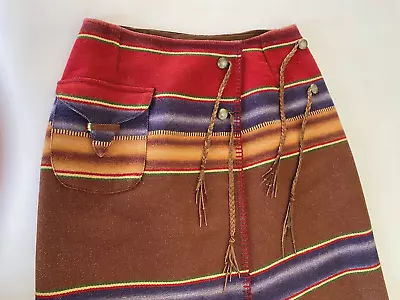 Vintage Ralph Lauren Country Southwest Navajo Wrap Midi Skirt Leather Trim M • $189
