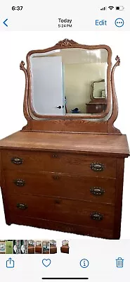 Antique Oak Dresser With Harp Mirror • $500