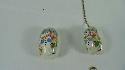 2- Vintage Ceramic  Snowman Ceiling Fan Light Pull Chain Ornaments GVC • $8.99