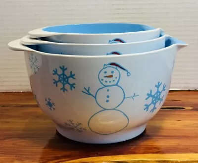 Melamine Snowman Mixing Bowl Set Of 3 Pour Spout Rim Grip Holiday • $10