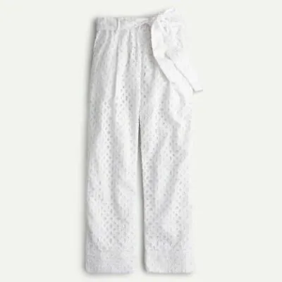 NEW J Crew Women Eyelet Tie Belt Waist White High Rise Crop Pants 4 6 8 $128 NWT • $42.99