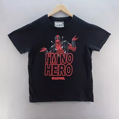 Marvel T Shirt Large Black Deadpool I'm No Hero Graphic Print Movie Mens • £17.14