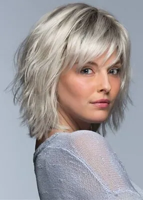 100% Human Hair New Women's Short Silver Gray Straight Full Wigs 12 Inch Perücke • $29.99