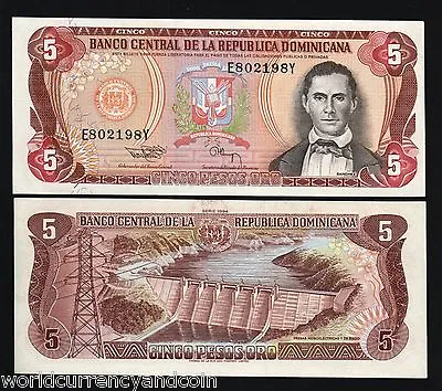 DOMINICAN REPUBLIC 5 PESOS P-146 1994 X 5 Pcs LOT HYDROELECTRIC DAM UNC BANKNOTE • $89.99