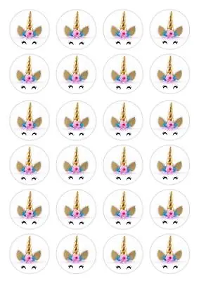 24 Unicorn Face Horn Eyes Lashes Cupcake Cake Toppers Edible Rice Wafer Paper • £2.99