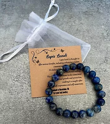 LAPIS LAZULI Bracelet Stretch Fit Handmade +Gift Bag & Card Crystal Gemstone 8mm • £6.95