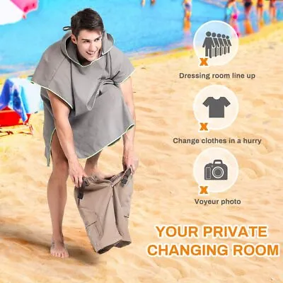 Changing Robe Towel Poncho With Hood Surfing Swimming Wetsuit One Size Fit All • £14.99