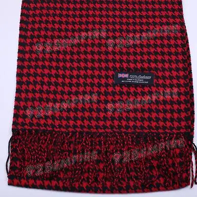 Men's 100% CASHMERE Red/Black Houndstooth Scarf MADE IN SCOTLAND • $7.99