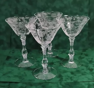 Cambridge Rose Point Cocktail Etched Crystal Stemware 6  Tall Lot Of 4 Martini • $29.74