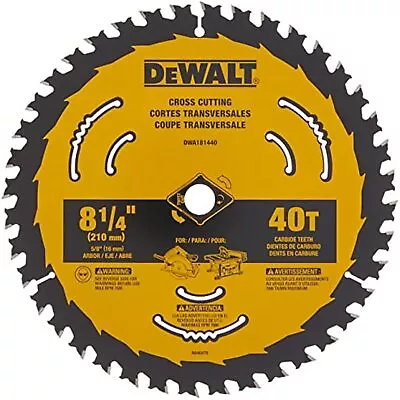DEWALT Circular Saw Blade 8 1/4 Inch 40 Tooth Cross Cutting (DWA181440) • $37.36