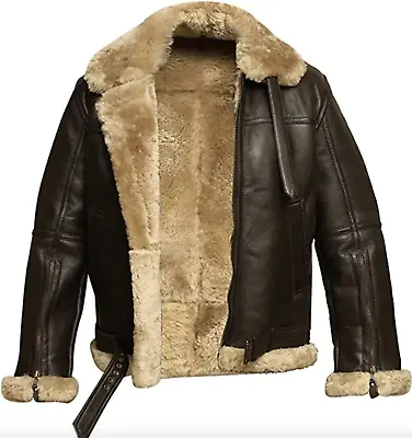 B3 Mens Raf Real Leather Jacket Aviator Sheep Skin Bomber Flying Pilot Jacket Uk • £109.99